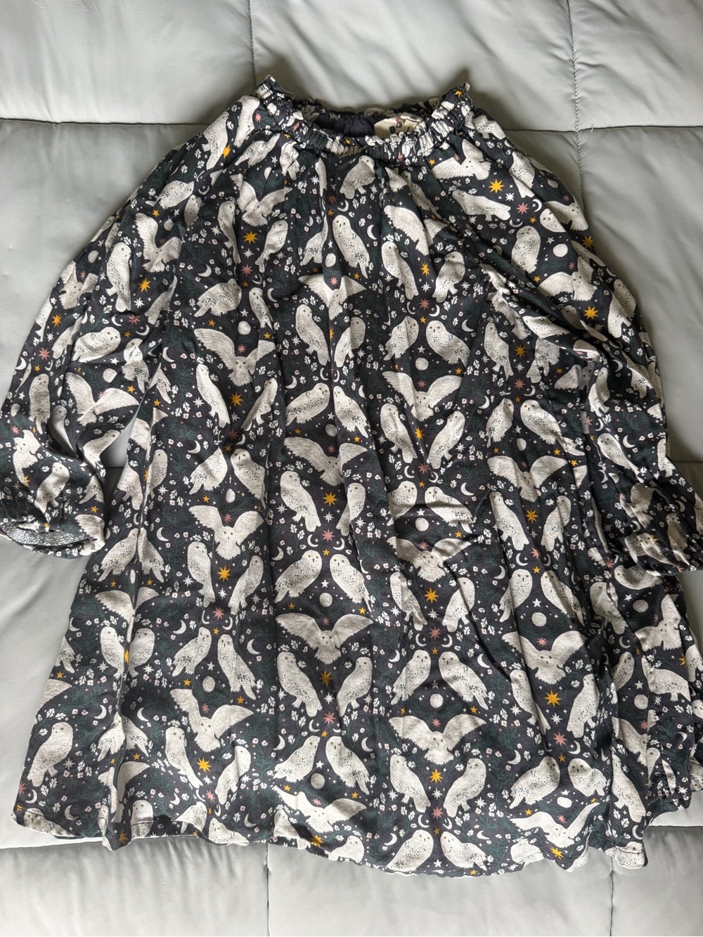 Mini Boden Black Owl Print Top with Stars